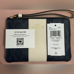Coach signature PVC Leather corner zip wristlet NWT